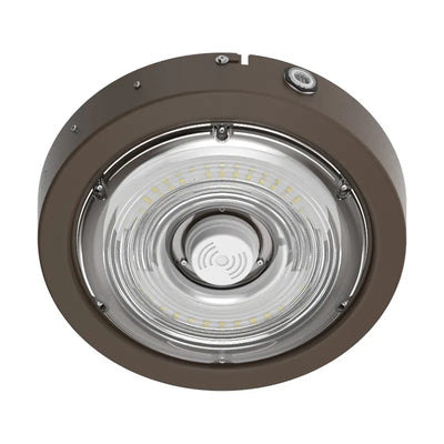 Westgate 40/60/80 Watt 120-277V Sensor Ready Round New Concept LED Garage Ceiling Light with Emergency Battery Backup 3000K/4000K/5000K Selectable Bronze