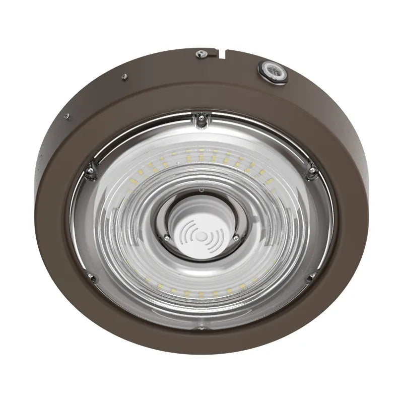 Westgate 40/60/80 Watt 120-277V Sensor Ready Round New Concept LED Garage Ceiling Light with Emergency Battery Backup 3000K/4000K/5000K Selectable Bronze