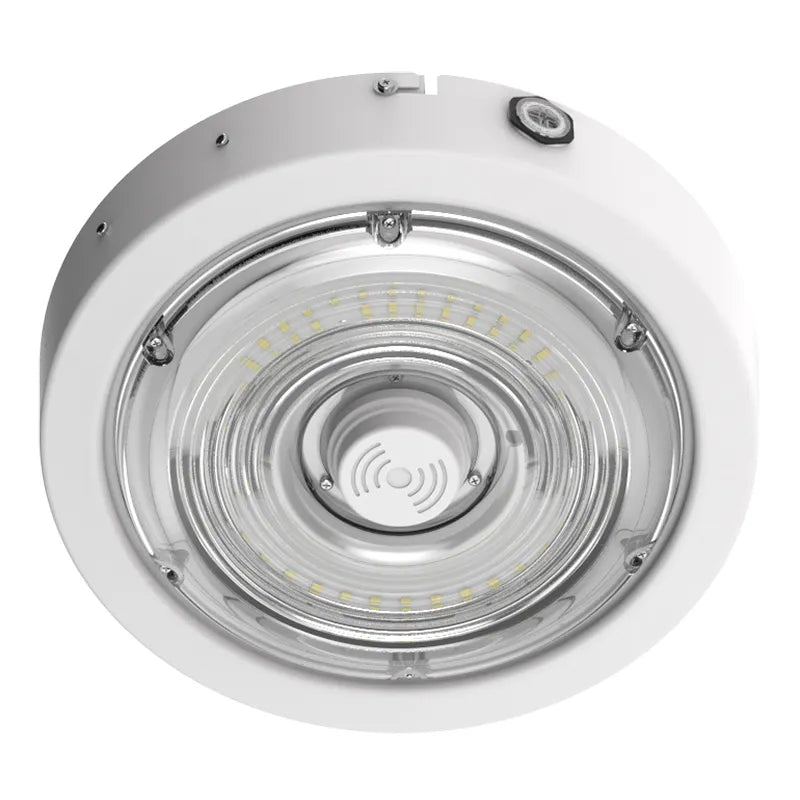 Westgate 30/40/50 Watt 120-277V Sensor Ready Round New Concept LED Garage Ceiling Light with Emergency Battery Backup 3000K/4000K/5000K Selectable White