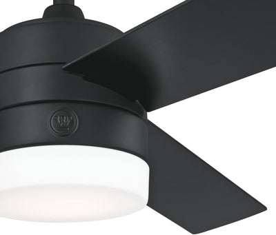 Westinghouse Lighting Alta Vista 52 Inch Three Blade Indoor Ceiling Fan Matte Black Finish With Dimmable LED Light Fixture Remote Control Included