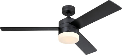 Westinghouse Lighting Alta Vista 52 Inch Three Blade Indoor Ceiling Fan Matte Black Finish With Dimmable LED Light Fixture Remote Control Included