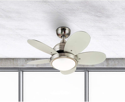 Westinghouse Lighting Roundabout 30 Inch Five Blade Indoor Ceiling Fan Brushed Nickel Finish With Dimmable LED Light Fixture