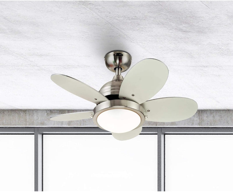 Westinghouse Lighting Roundabout 30 Inch Five Blade Indoor Ceiling Fan Brushed Nickel Finish With Dimmable LED Light Fixture