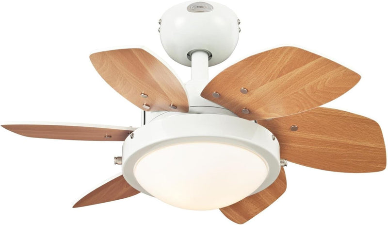 Westinghouse Lighting Quince 24 Inch Six Blade Indoor Ceiling Fan White Finish With Dimmable LED Light Fixture