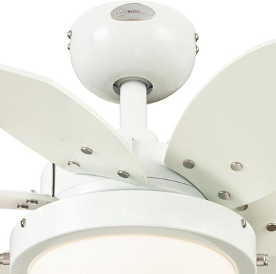 Westinghouse Lighting Quince 24 Inch Six Blade Indoor Ceiling Fan White Finish With Dimmable LED Light Fixture