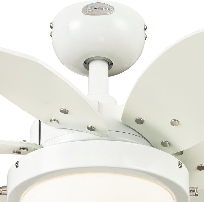 Westinghouse Lighting Quince 24 Inch Six Blade Indoor Ceiling Fan White Finish With Dimmable LED Light Fixture