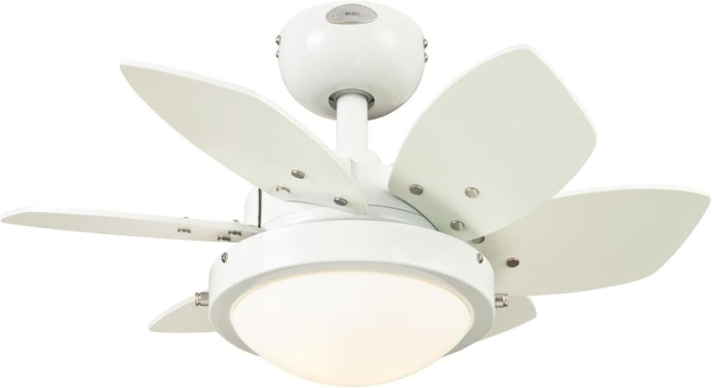 Westinghouse Lighting Quince 24 Inch Six Blade Indoor Ceiling Fan White Finish With Dimmable LED Light Fixture