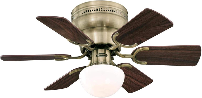 Westinghouse Lighting Petite 30 Inch Six Blade Indoor Ceiling Fan With LED Light Fixture 6 Blades Antique Brass