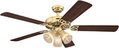 Westinghouse Lighting Vintage 52 Inch Five Blade Indoor Ceiling Fan With Dimmable LED Light Fixture 5 Blades Polished Brass