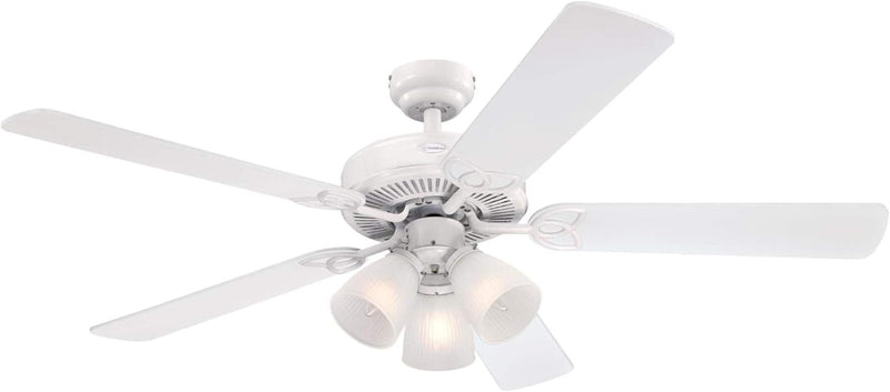 Westinghouse Lighting Vintage 52 Inch Five Blade Indoor Ceiling Fan With Dimmable LED Light Fixture 5 Blades White