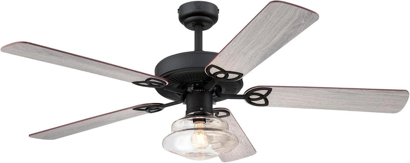 Westinghouse Lighting Scholar 52 Inch Five Blade Indoor Ceiling Fan Matte Black Finish With Dimmable LED Light Fixture 5 Blades Matte Black