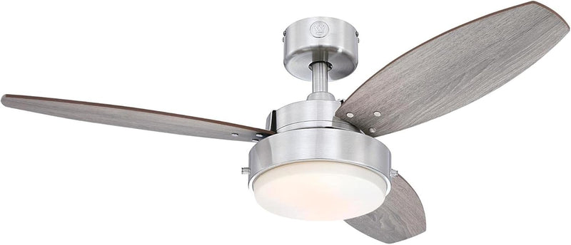 Westinghouse Lighting Alloy 42 Inch Three Blade Indoor Ceiling Fan With LED Light Fixture 3 Blades Brushed Nickel/Oak/Walnut