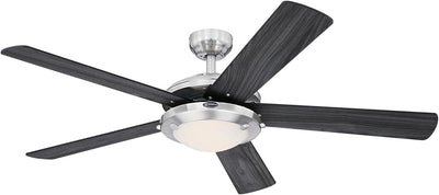 Westinghouse Lighting Comet 52 Inch Five Blade Indoor Ceiling Fan With Dimmable LED Light Fixture 5 Blades Brushed Nickel