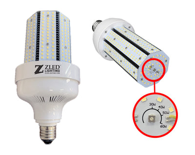 ZLED Lighting 60/50/40/30 Watt E26 120/277V High Efficiency LED Selectable Corn Lamp