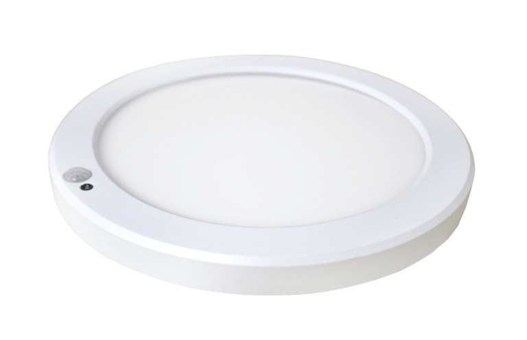 8 Inch 18 Watt Selectable 120/277V LED Surface Mount Space Light With PIR Sensor 3000K/4000K/5000K