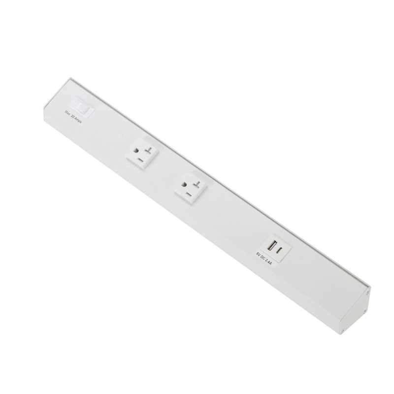 American Lighting 18 Inch Atom 120V Low Profile Power Strips With Receptacles White
