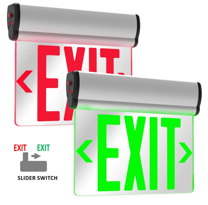 Emergence Edgelit Aluminum Red/Green Exit Sign – Green Electrical Supply