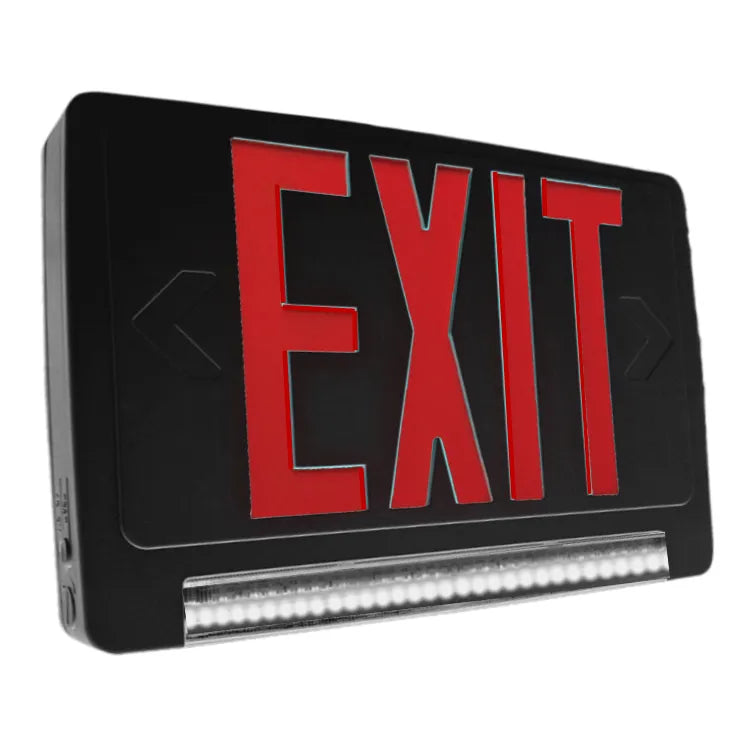 Halco Lighting Technologies Emergence Black Thermoplastic Face LED LightBar Remote Capable Combination Exit and Emergency Sign Black Red