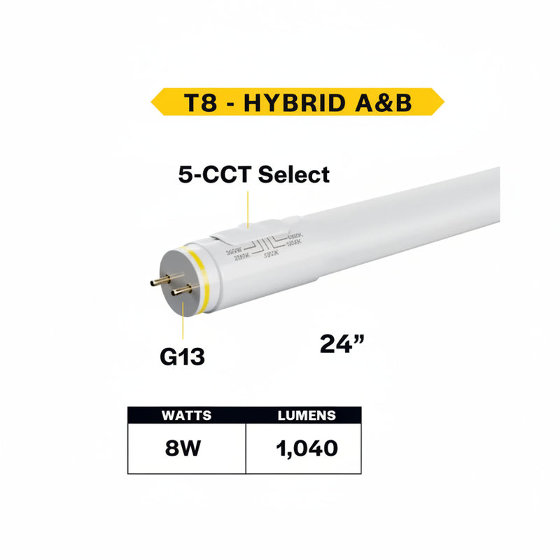 2 Foot 8 Watt Generation 2 LED Hybrid Type A/B T8 Tube Light 3000/3500 ...