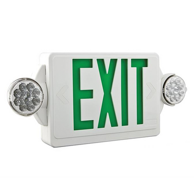 Lithonia Lighting LHQM LED Emergency Exit Sign and Lighting Combo with Battery Backup Green  