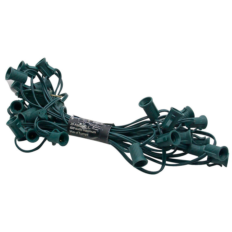 American Lighting C7 Socket Seasonal Light String Only - C7 Bulbs Not Included Green 25 Foot 