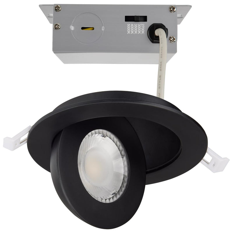 Satco 4 Inch 9 Watt Selectable LED Round Low Profile Gimbal Downlight 2700/3000/3500/4000/5000K Selectable Black 