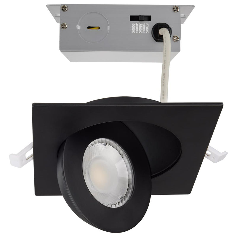 Satco 4 Inch 9 Watt Selectable LED Square Low Profile Gimbal Downlight 2700/3000/3500/4000/5000K Selectable Black 