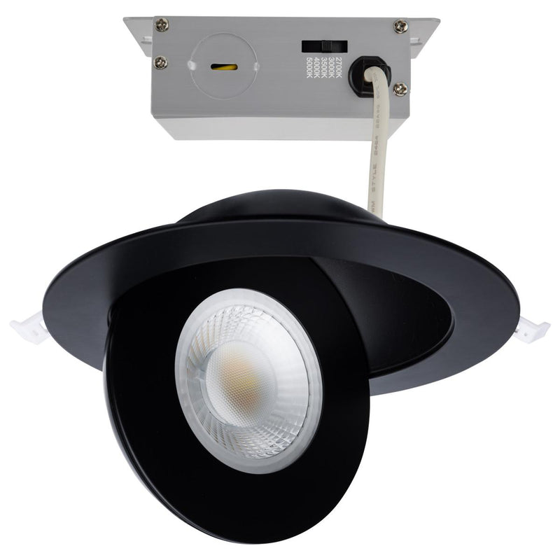 Satco 6 Inch 15 Watt Selectable LED Round Low Profile Gimbal Downlight 2700/3000/3500/4000/5000K Selectable Black 