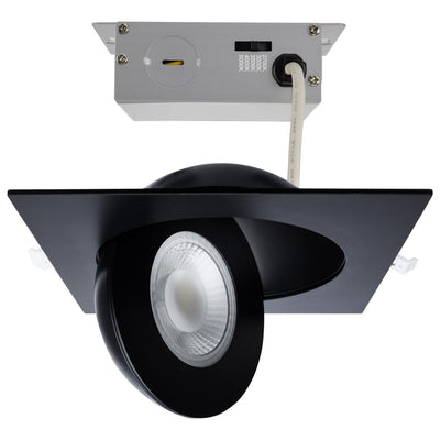 Satco 6 Inch 15 Watt Selectable LED Square Low Profile Gimbal Downlight 2700/3000/3500/4000/5000K Selectable Black 