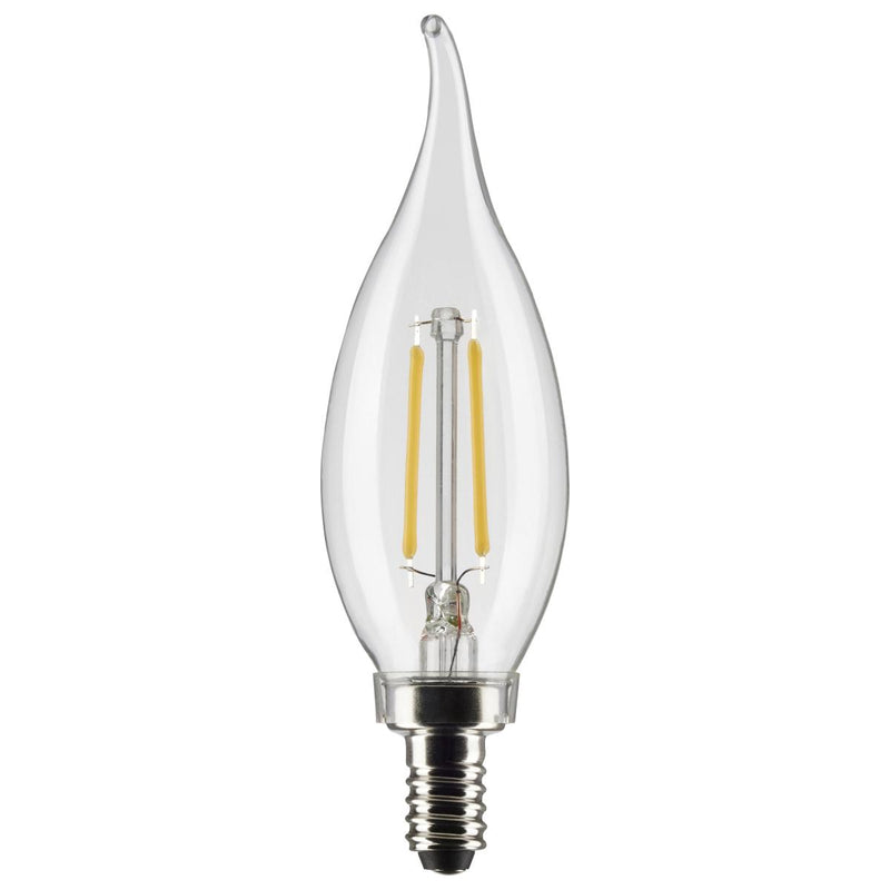 Satco 3 Watt Clear LED Flametip Filament E12 Candelabra Base Light Bulb 2700K Warm White  