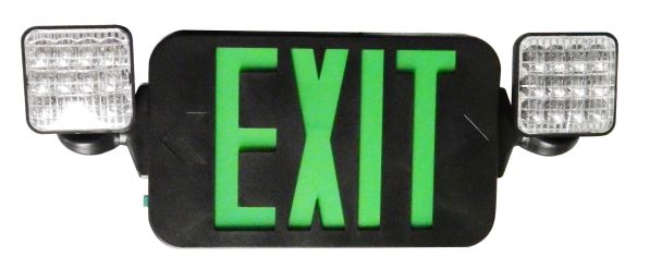 Morris Products Square LED High Output Black Exit Emergency Combo Sign Green  